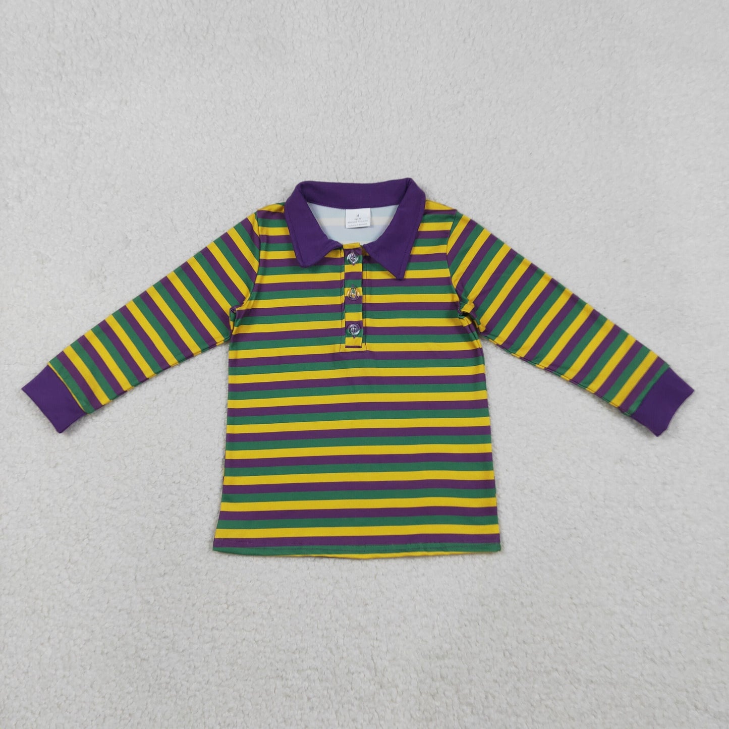 Sibling Baby Boys Long Sleeve Mardigras Stripe Button Polo Shirts Top Pant Rompers