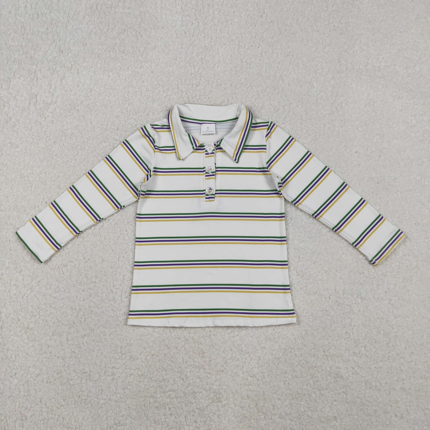 BT1375 Baby Boys Mardigras Stripes Button Polo Shirts Top