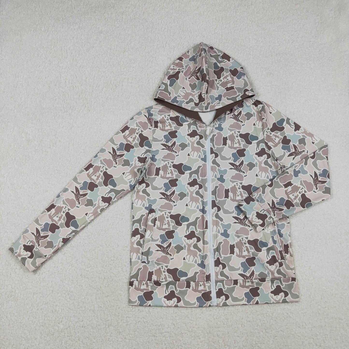 BT1392 Adult Men Long Sleeve Southern Ducks Camo Pocket Zipper Hoodie Jackets Top