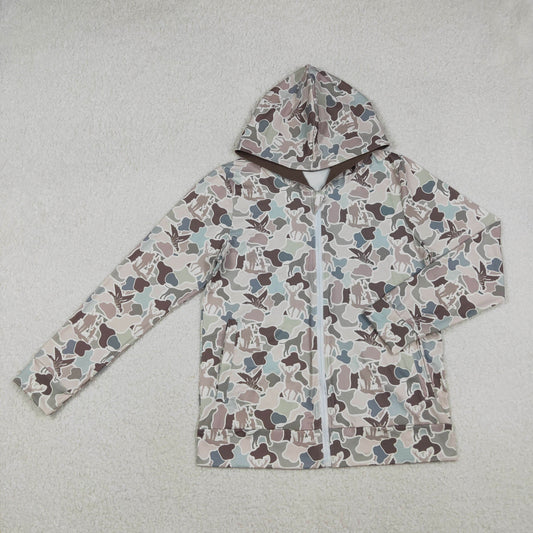 BT1392 Adult Men Long Sleeve Southern Ducks Camo Pocket Zipper Hoodie Jackets Top