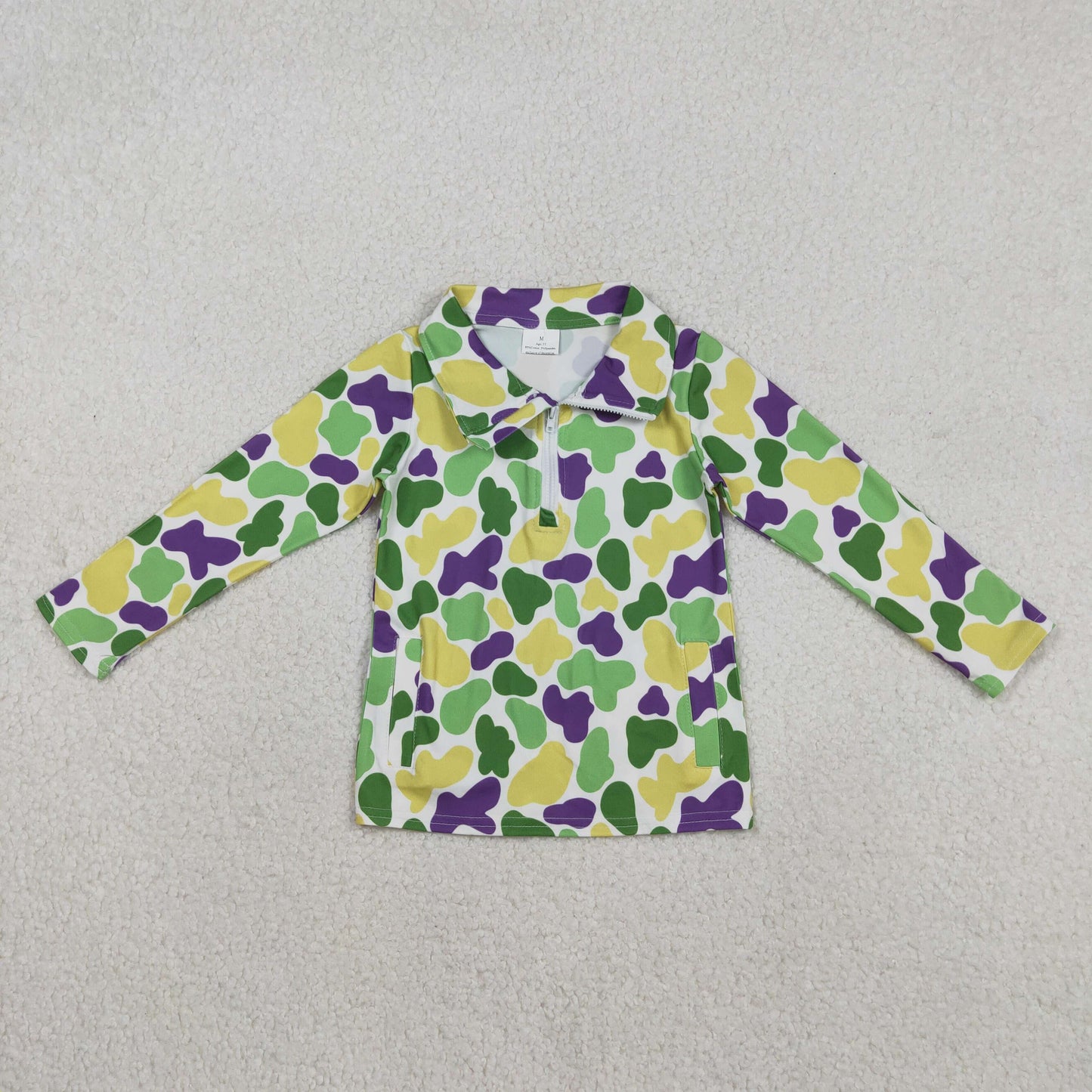 BT1400 Baby Boys Long Sleeve Mardigras Camo Zipper Pockets Pullovers Top
