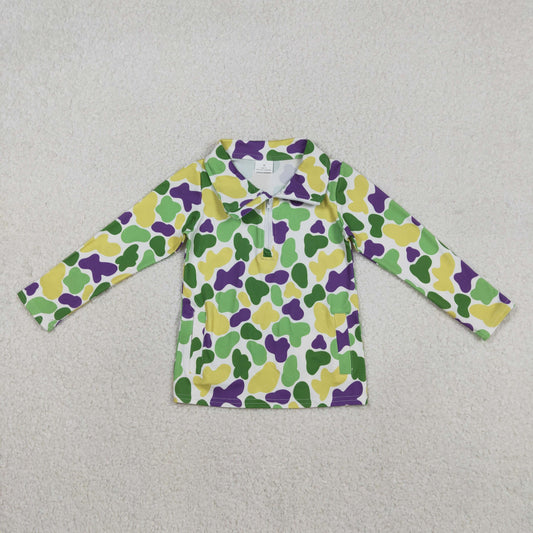BT1400 Baby Boys Long Sleeve Mardigras Camo Zipper Pockets Pullovers Top