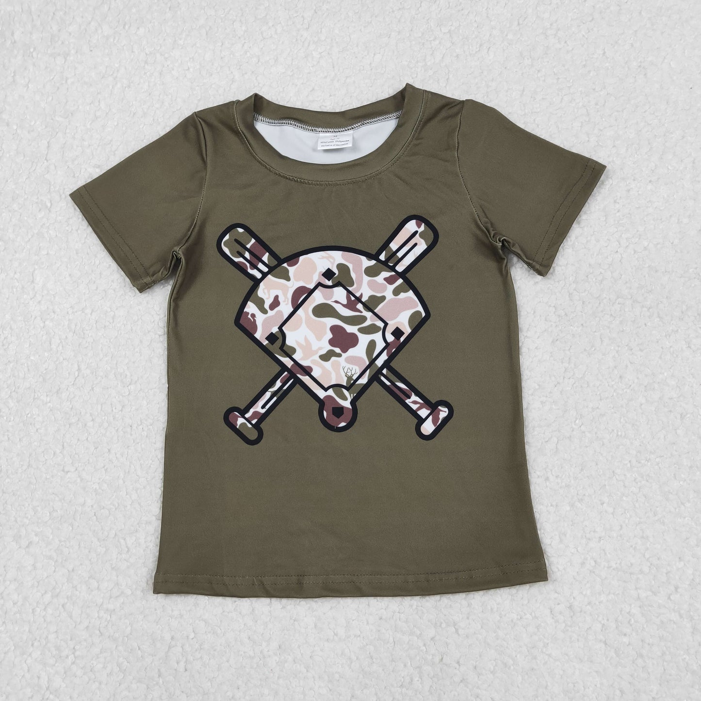 BT1424 Baby Boys Short Sleeve Dogs Deer Camo Baseballs Team Tee Shirts Top