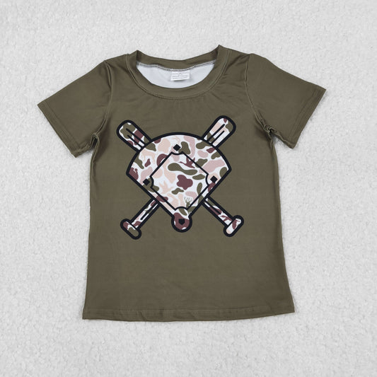 BT1424 Baby Boys Short Sleeve Dogs Deer Camo Baseballs Team Tee Shirts Top