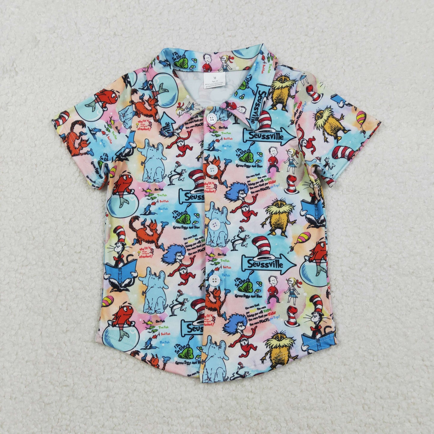 BT1461 Baby Boys Short Sleeve Cartoon Dr Reading Button Shirts Top