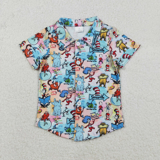 BT1461 Baby Boys Short Sleeve Cartoon Dr Reading Button Shirts Top