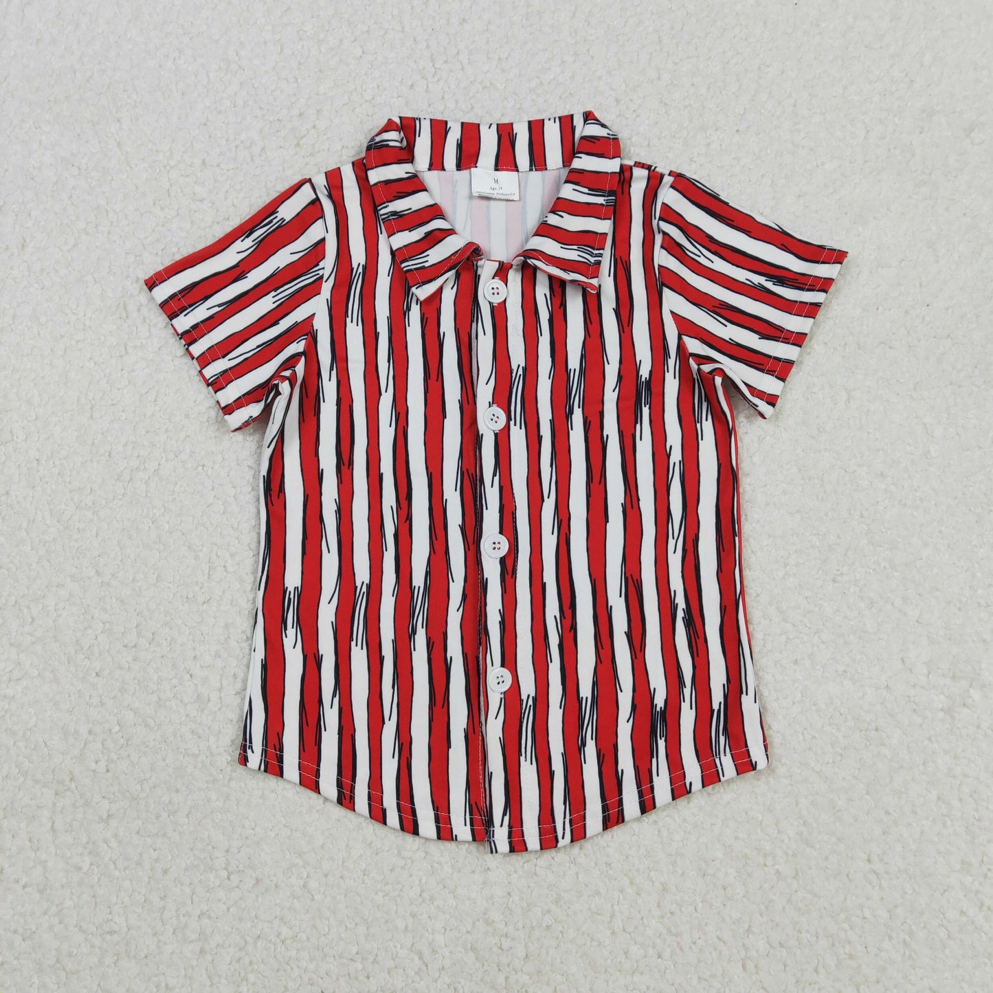 BT1462 Baby Boys Short Sleeve Red Stripe Dr Reading Button Shirts Top