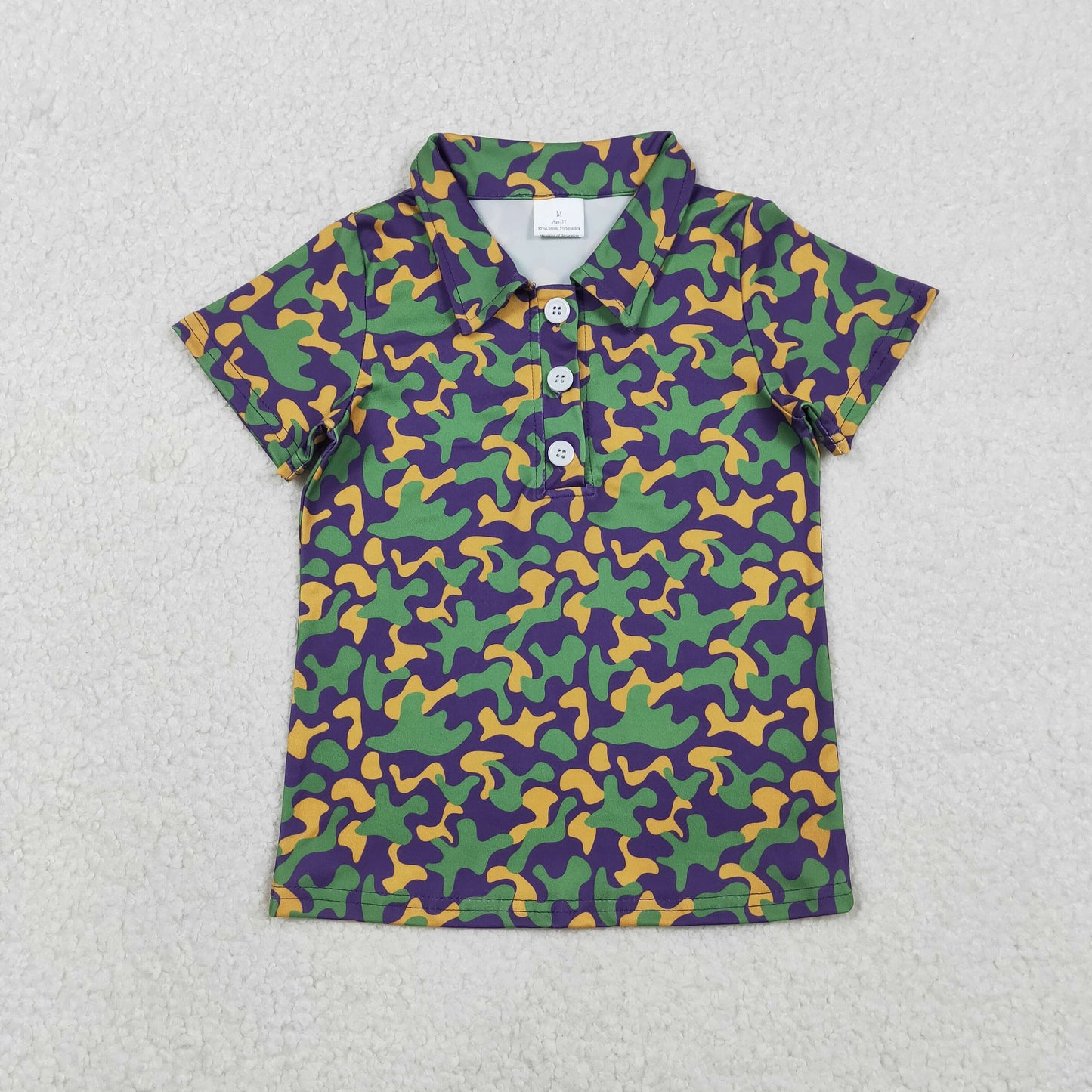 BT1498 Baby Boys Short Sleeve Mardigras Camo Button Polo Shirts Top