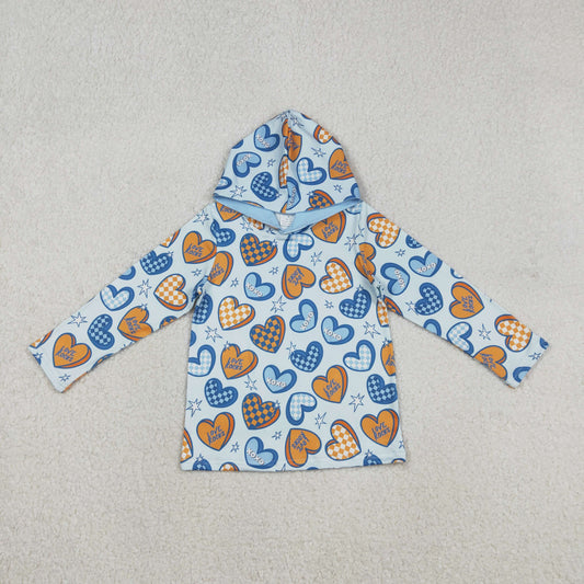 BT1509 Baby Boys Long Sleeve Blue Orange XOXO Hearts Valentines Hoodies Top