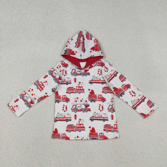 BT1512 Baby Boys Long Sleeve Red Hearts Fire Trucks Valentines Hoodies Top
