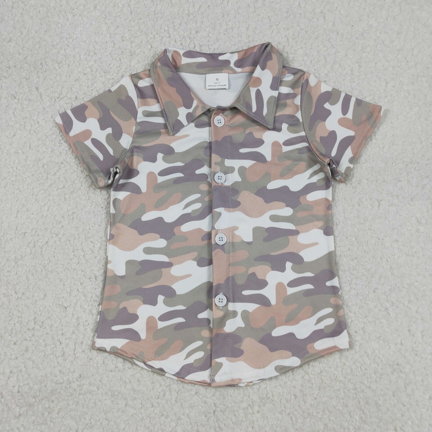 BT1565 Baby Boys Short Sleeve Southern Grey Camo Button Shirts Top
