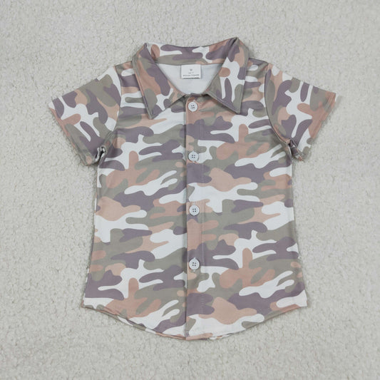 BT1565 Baby Boys Short Sleeve Southern Grey Camo Button Shirts Top