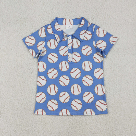 BT1578 Baby Boys Short Sleeve Blue Baseballs Team Button Polo Shirts Top