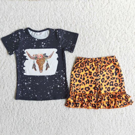 girls heifer t-shirts leopard Shorts Sets C14-37