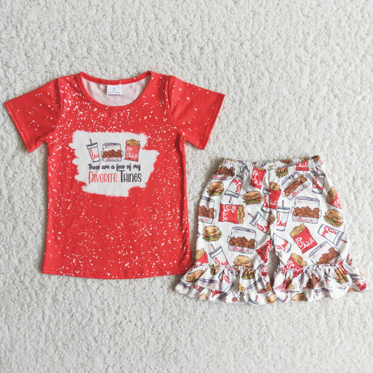 girls hamburger t-shirts Shorts Sets C15-23