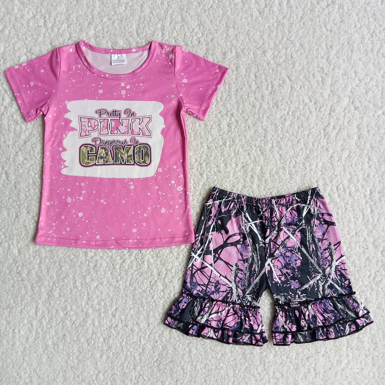 pink camo t-shirts Shorts Sets C16-17