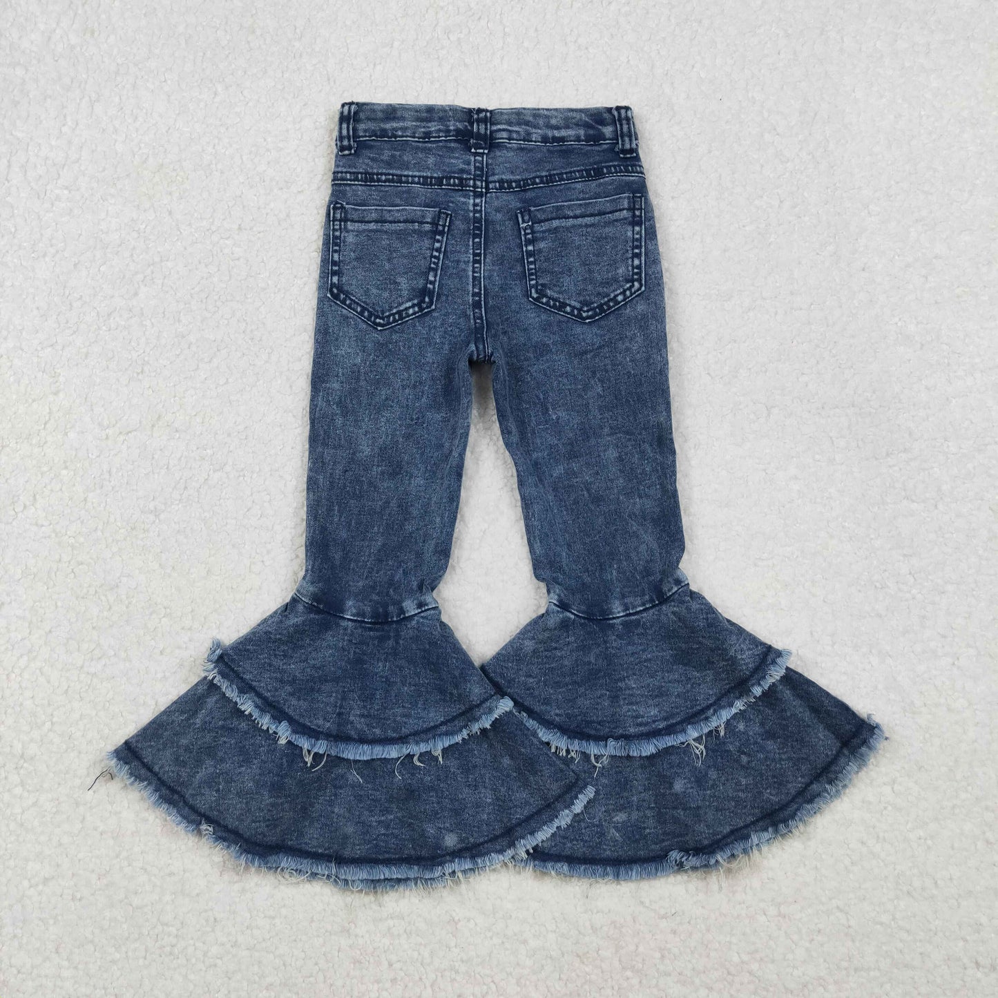 Sibling Baby Girls Blue Ruffle Bell Bottom Denim Pants Jeans