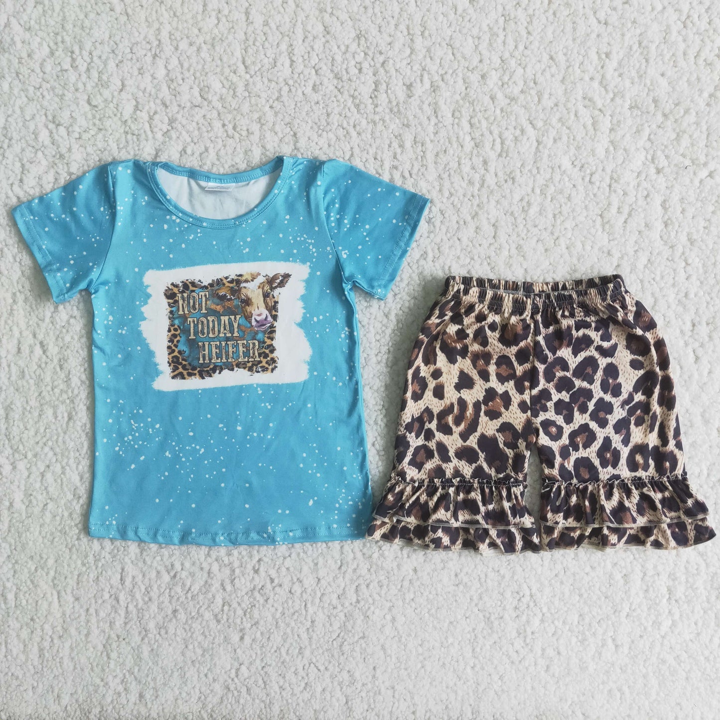 blue T-shirts leopard Shorts Sets C5-16