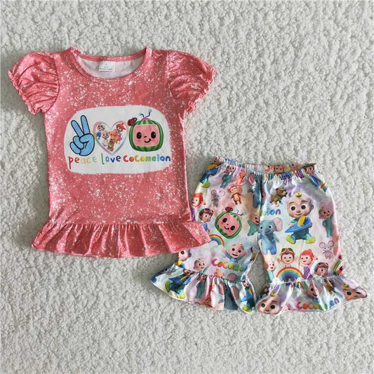 girls cartoon T-shirt Shorts Set C6-24