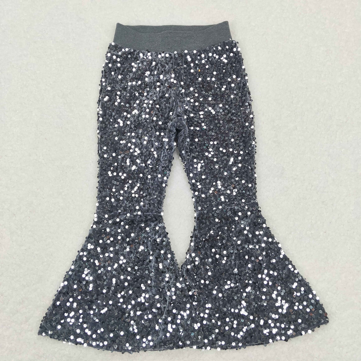 C7-14 girl pant  grey sequin toddler bell bottom pant