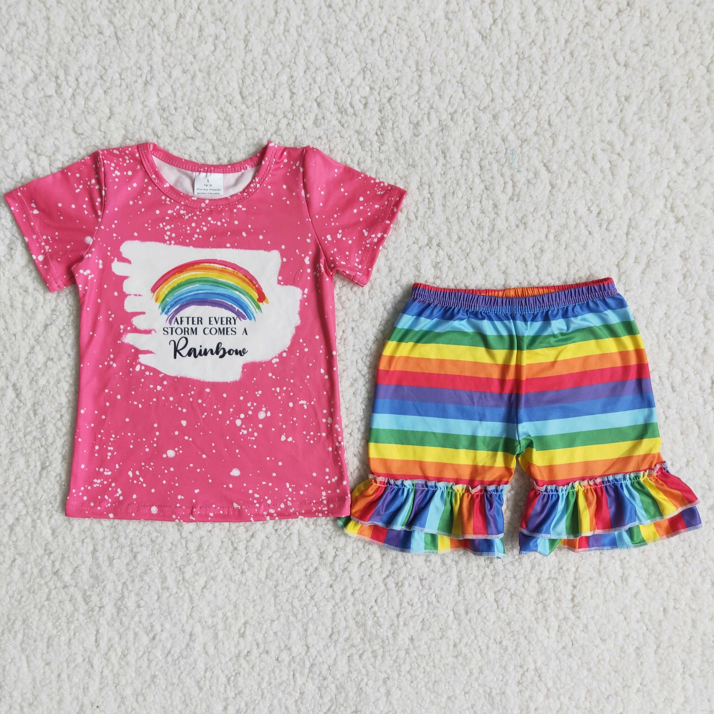 girls rainbow T-shirts Shorts Sets C9-3