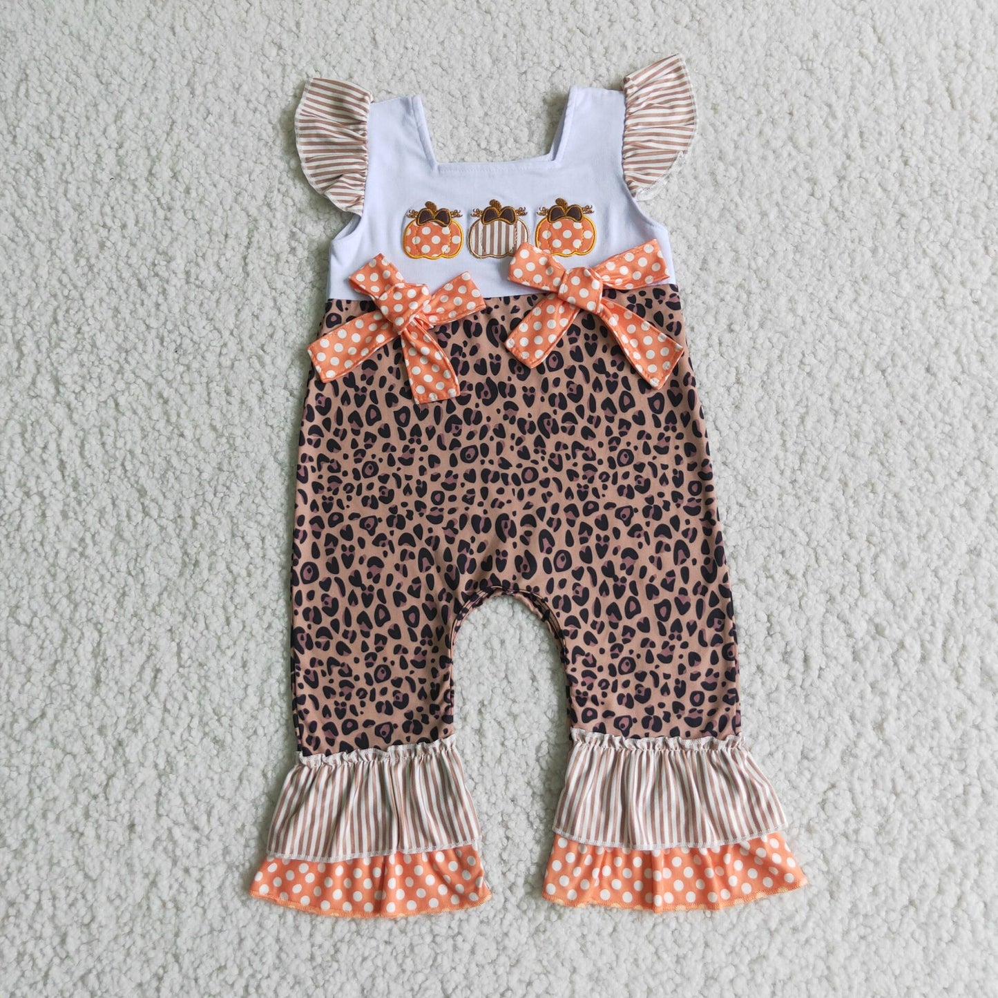 baby girls pumpkin embroidered leopard jumpsuits D1-15