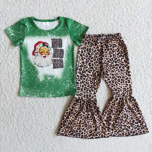 D1-5 baby Girl Santa Claus leopard Bell Bottom Pants Set-promotion 2023.11.11