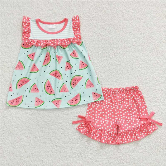 Watermelon pink tops Ruffle shorts Outfit D10-29