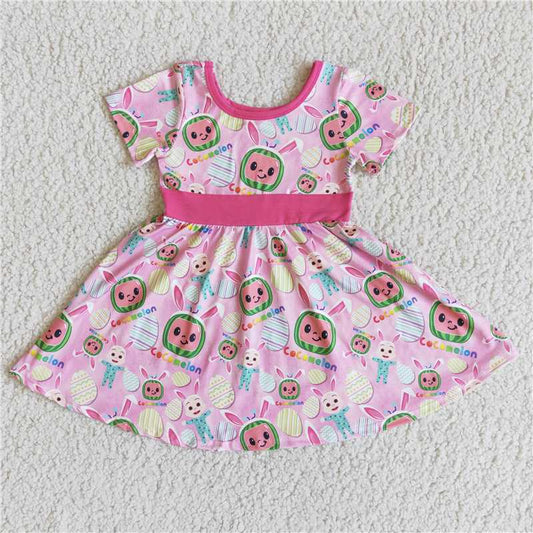 girls cartoon pink dress D12-12