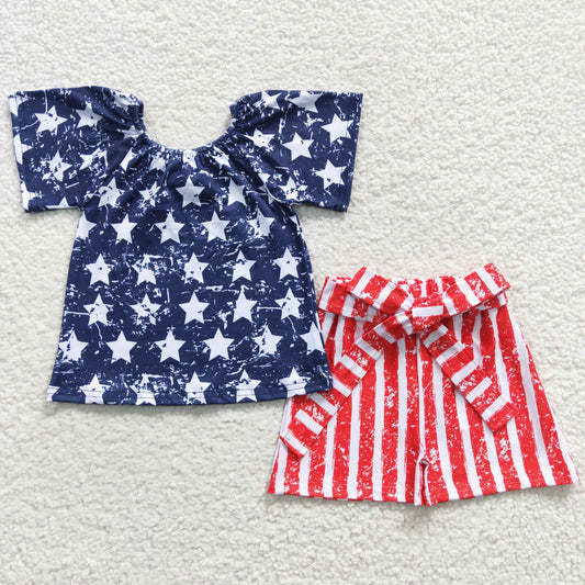 girls star tops striped shorts 4th of July clothes sets D13-29