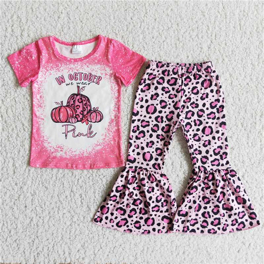 girls pink pumpkin tops leopard bottoms sets D2-29