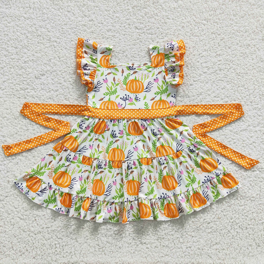 Thanksgiving pumpkin flutter sleeve Dress D6-20