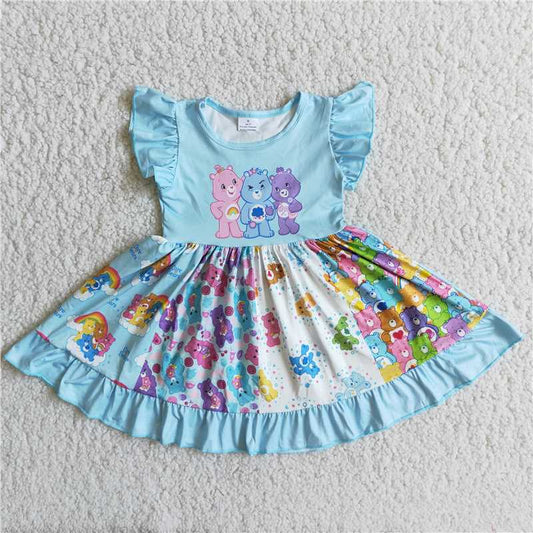 Cartoon bear ruffled sleeveless Dress D9-18