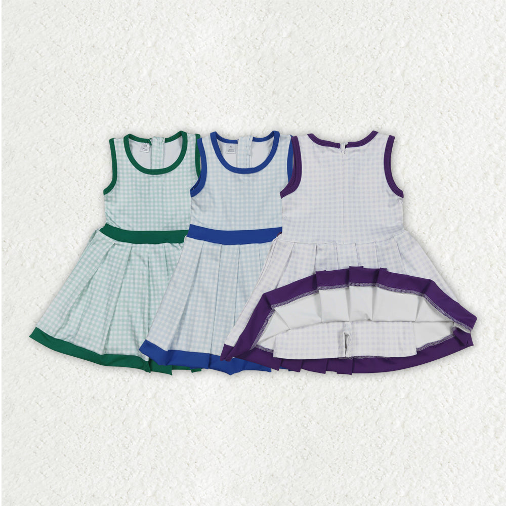 Sibling 3 Colors Baby Girls Plaid Sleeveless Ruffle Short Yoga Knee Length Dresses