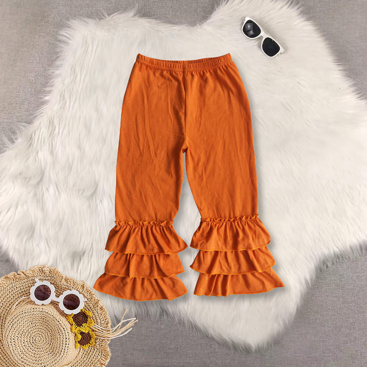Sibling Baby Girls Triple Ruffle Cotton Pants