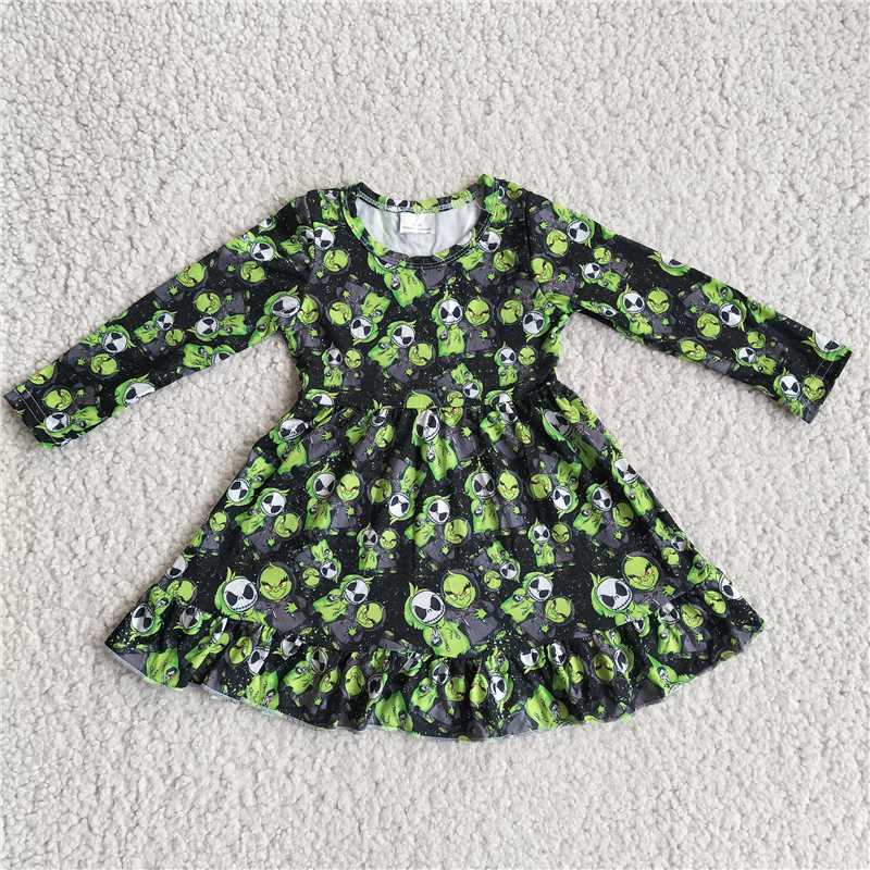 halloween skull long sleeve green Dress G2-20-2