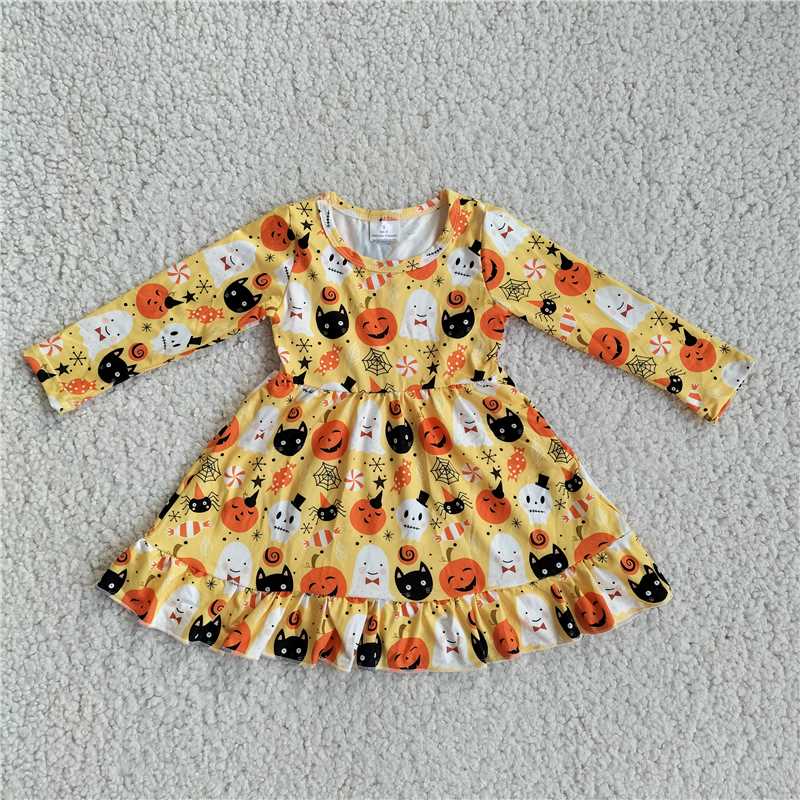 halloween pumpkin grimace long sleeve Dress G2-20-3