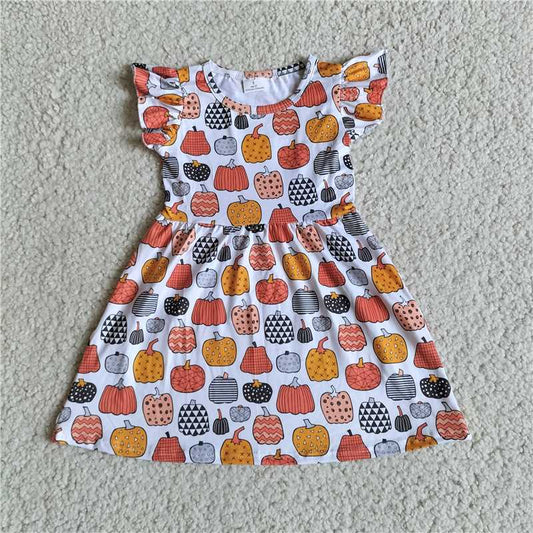 girls pumpkin printed Dress G5-9-6