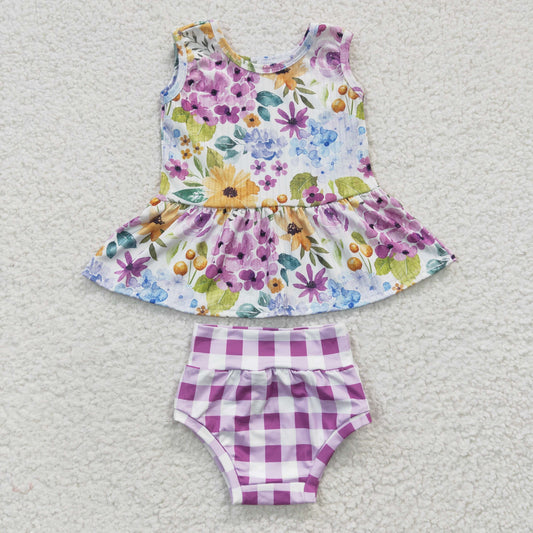 purple floral tops Bummies Sets GBO0086