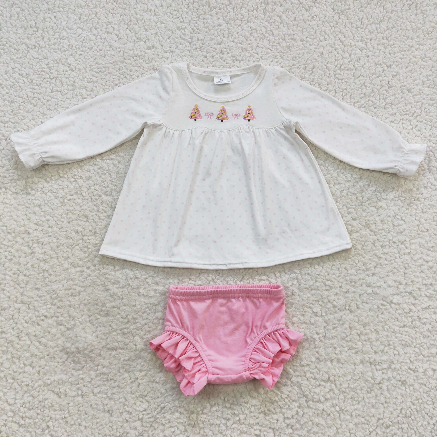 Newborn girl christmas embroidery pink bummie set GBO0165