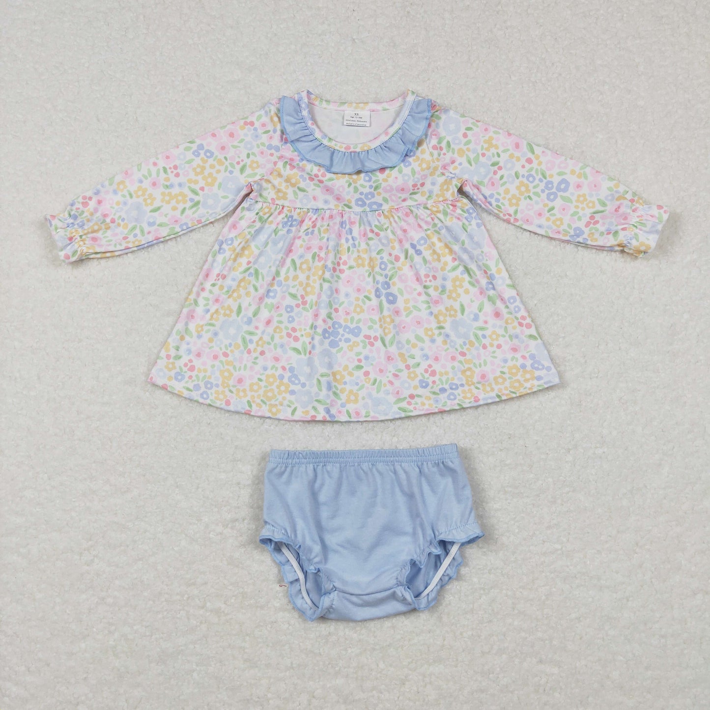 GBO0193 baby girl clothes blue flower bummies set