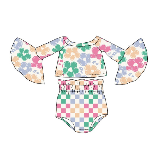 GBO0240 pre-order baby girl colorful flowers bummies sets