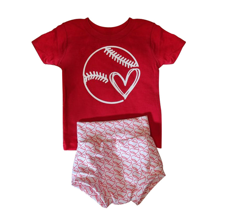 GBO0244 pre-order baby girl baseball valentines day summer bummies sets