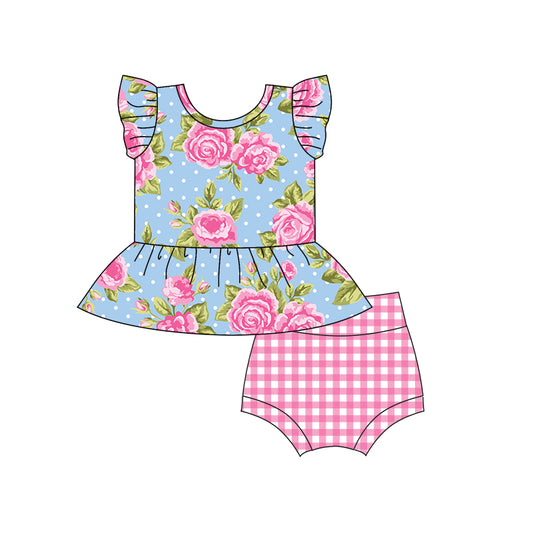 GBO0254 pre-order baby girl clothes pink flowers girl summer bummies sets