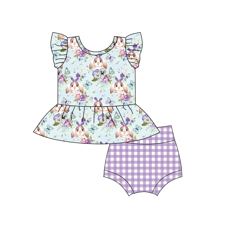 GBO0256 pre-order baby girl clothes violet bunny girl summer bummies sets