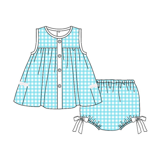 GBO0258 pre-order baby girl clothes blue plaid girl summer bummies sets