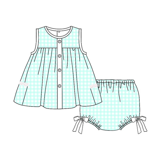 GBO0259 pre-order baby girl clothes blue plaid girl summer bummies sets