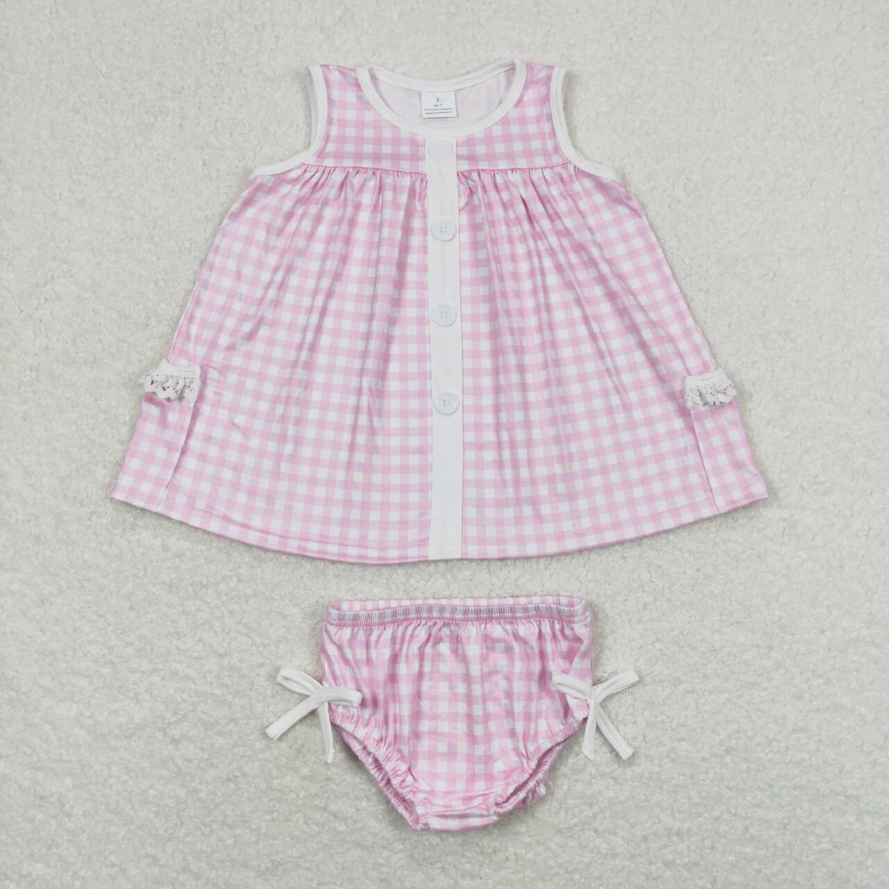 GBO0263 baby girl clothes pink plaid girl summer bummies sets