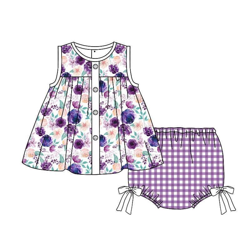 GBO0270 pre-order baby girl clothes purple flowers girl summer bummies sets