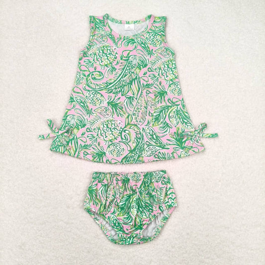 GBO0343 baby girl clothes green painting  girl summer bummies sets